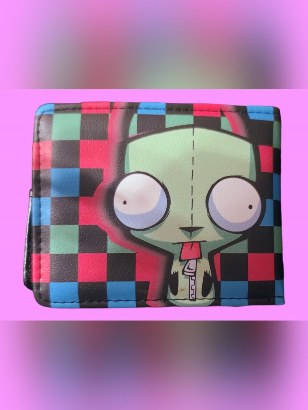Buckle-Down Invader Zim Gir Checkerboard Bifold Wallet Checkered Wallet Black & - Picture 2 of 3